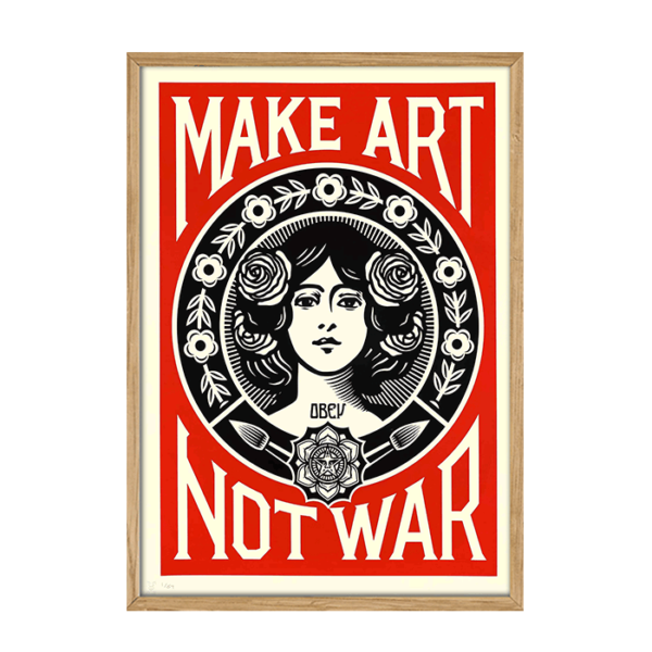 Make Art not War plakat. Rød plakat fra Plakater og Sager