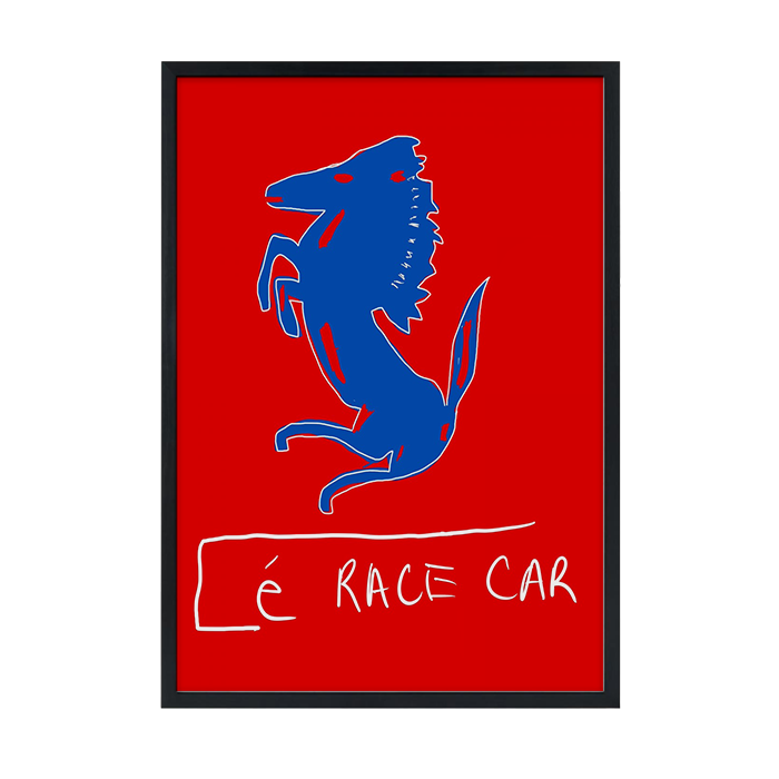 Le Race Care Rød plakat med blå Farrarihest